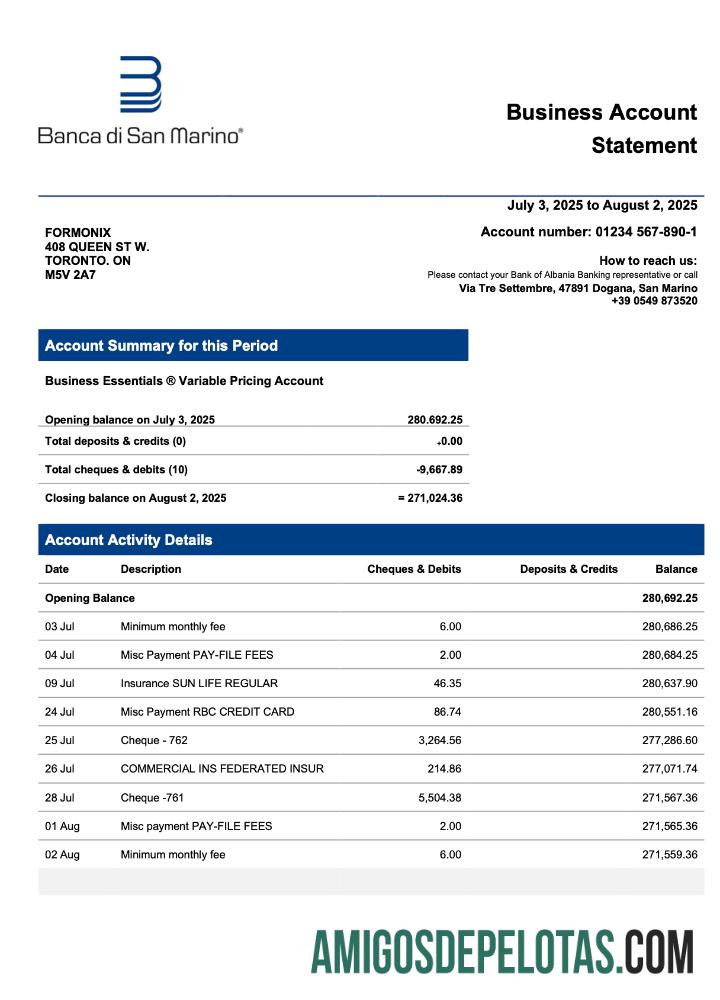 Realista San Marino Banca Di San Marino Declaração da empresa Modelo Word e PDF